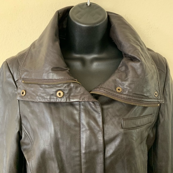 Nine West Brown Leather Leopard Lined Jacket - Picture 3 of 8